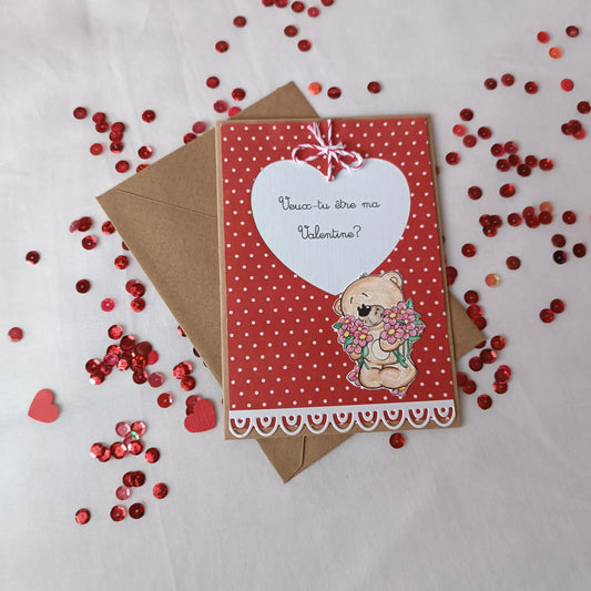 Carte Saint-Valentin rouge, autre angle de la création artisanale