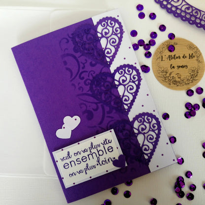 Carte de saint valentin violette – l’atelier de lili la souris - carte artisanale saint valentin – carte saint valentin scrapbooking - cadeau saint valentin - idée cadeau saint valentin- cadeau saint valentin femme - cadeau saint valentin homme - carte de saint valentin - saint valentin - cadeau saint valentin ado - carte amoureux - carte d amour, - je t aime - fêter l amour - célébrer l amour