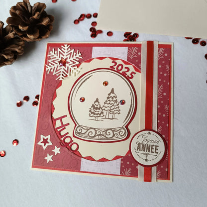 Carte de vœux bonne année personnalisée rouge de L’Atelier de Lili la souris - Carte de vœux 2025 boule à neige - carte bonne année 2025 - Carte bonne année - meilleurs vœux 2025 - carte de nouvel an - vœux de nouvel an - nouvel année 2025 - meilleurs vœux 2025 - présenter vœux 2025 - bonne année 2025 - carte de vœux année 2025 - vœux 2025