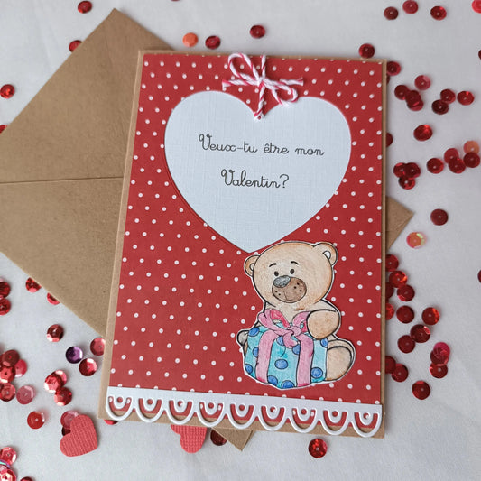 Carte Saint-Valentin rouge, vue d'ensemble