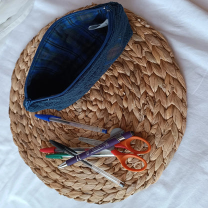 Trousse à crayons bleu marine - entièrement doublée Récup' Tissu de Lili
